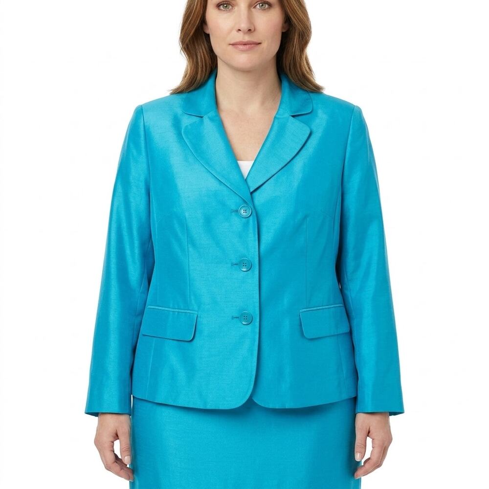 Le Suit Blue Blazer Lined Jacket Women See Measurements